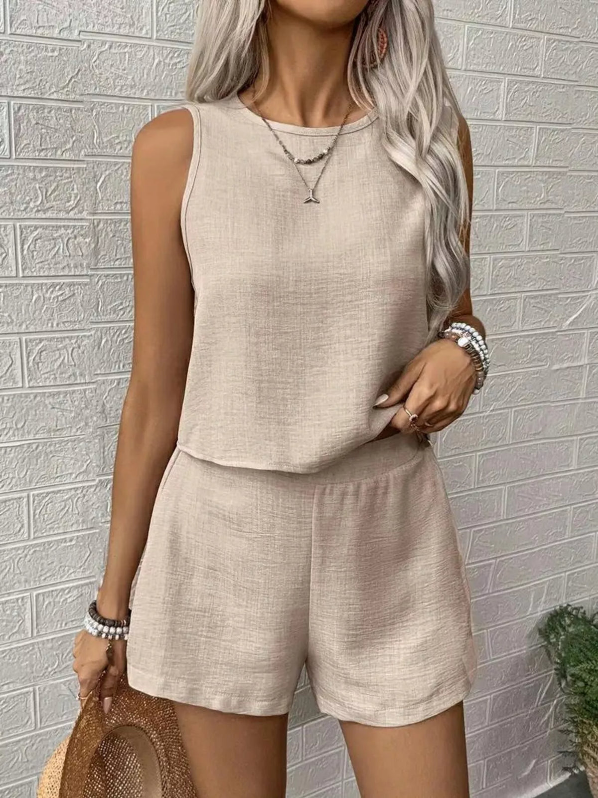 Round Neck Tank Top Shorts Set (13)