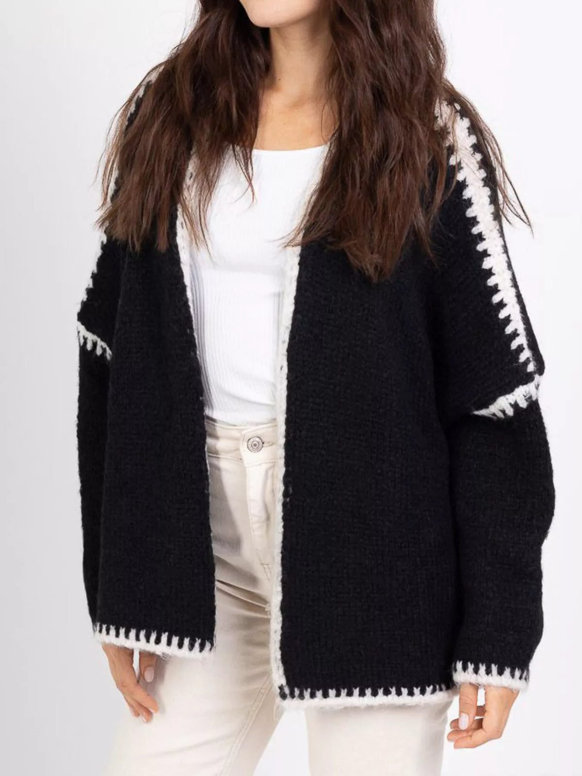Contrast Trim Open Front Cardigan (14)