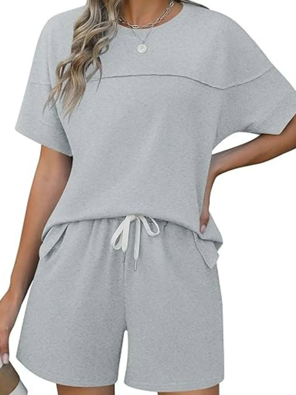 Round Neck Short Sleeve Top Shorts Set (6)