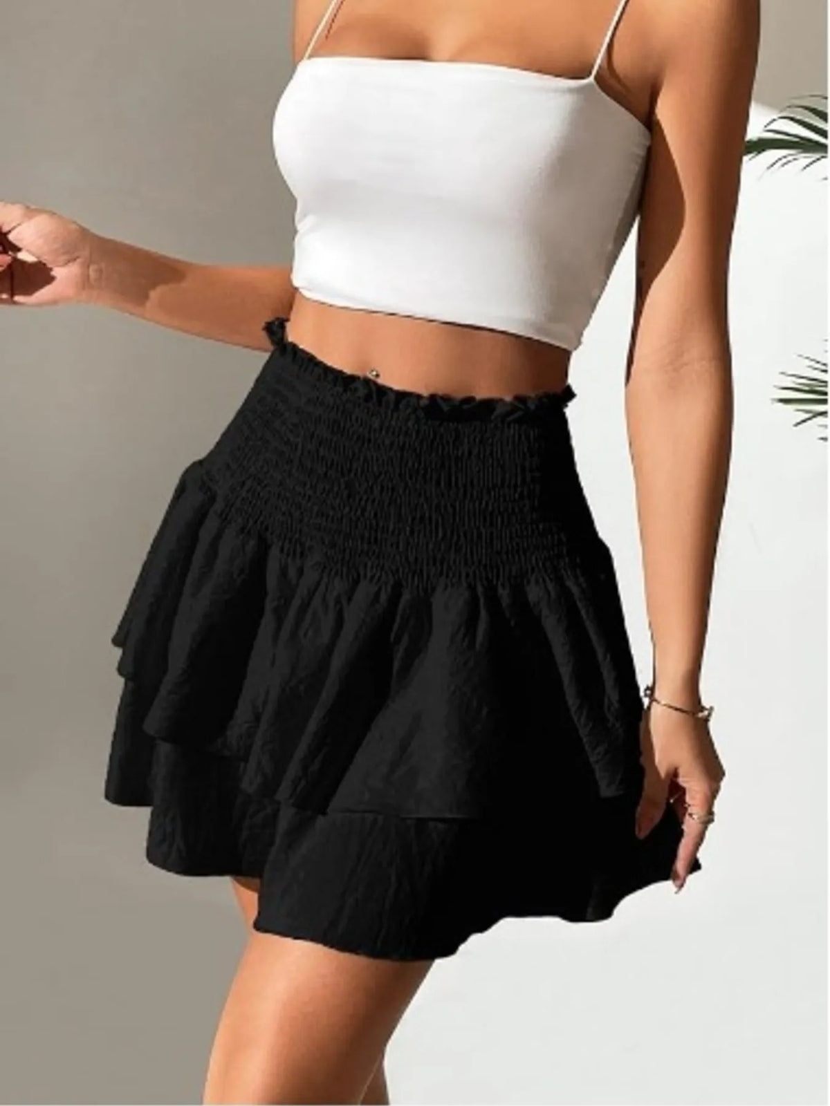 Smocked Layered Mini Skirt (4)