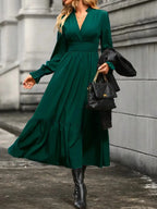 Notched Long Sleeve Tiered Dress (4)