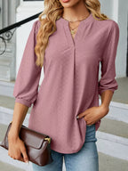 Notched 3/4 Sleeve Casual Top (7)