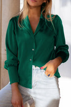 Lapel Collar Buttoned Puff Sleeve Shirt (7)