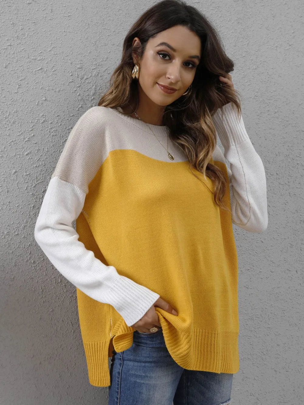 Block Round Neck Sweater