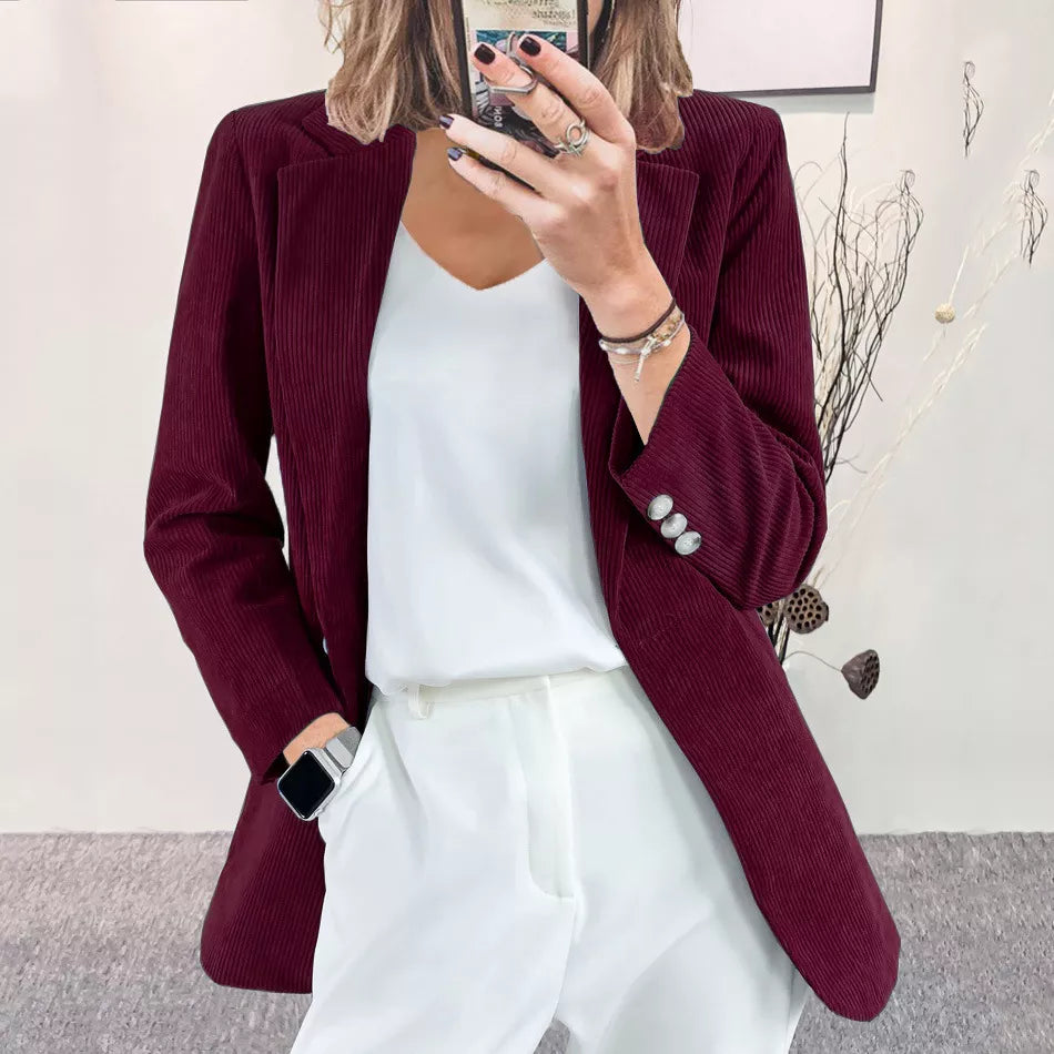 Corduroy Lapel Collar Casual Blazer (18)