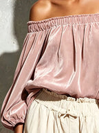 Off-shoulder Velvet Long Sleeve T-shirt (9)