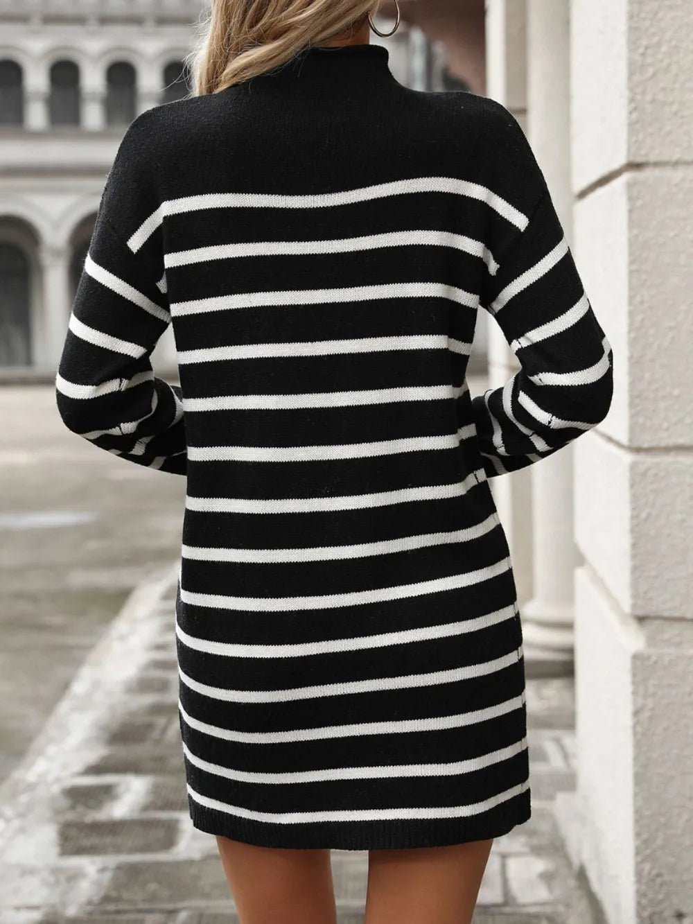Striped Mock Neck Long Sleeve Mini Dress (9)
