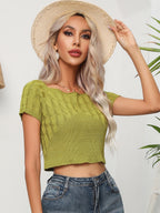Cable-knit Round Neck Short Sleeve Knit Top (3)