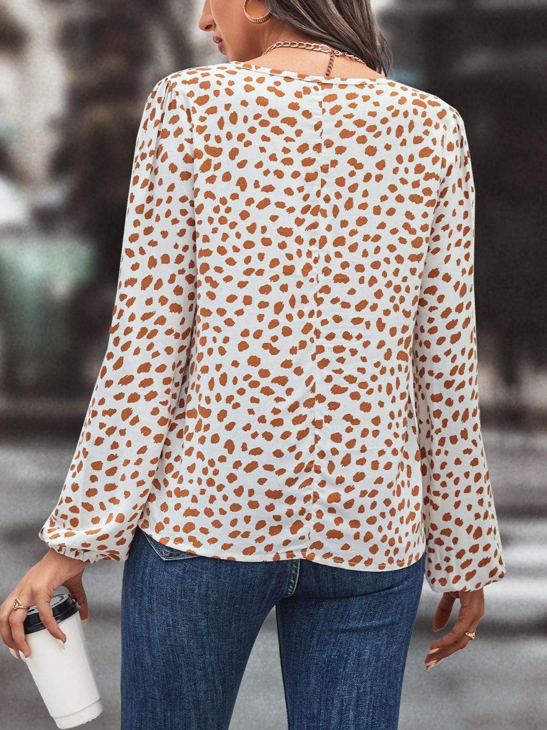 Printed Tie Neck Long Sleeve Blouse (12)