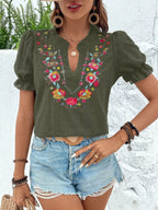 Floral Embroidered Puff Sleeve Blouse (8)