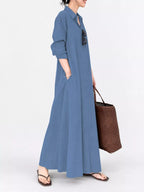 Full Size Button Front Long Sleeve Maxi Shirt Dress Plus (35)