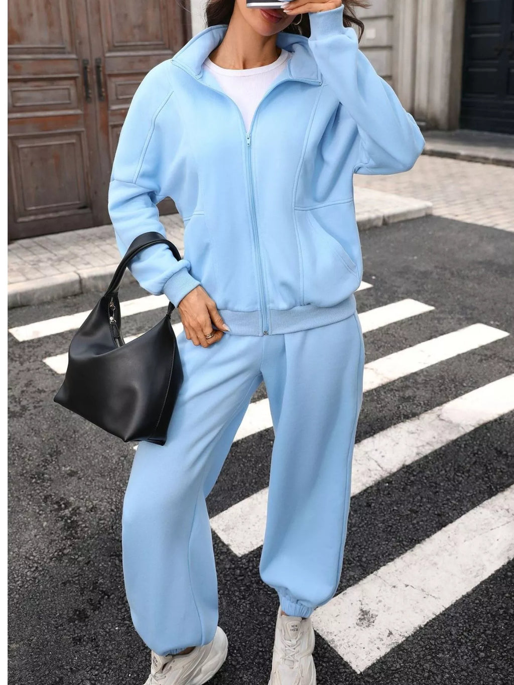 Zip-up Long Sleeve Top Pants Set (3)