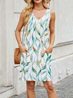 Printed V-neck Sleeveless Mini Dress Pockets (3)