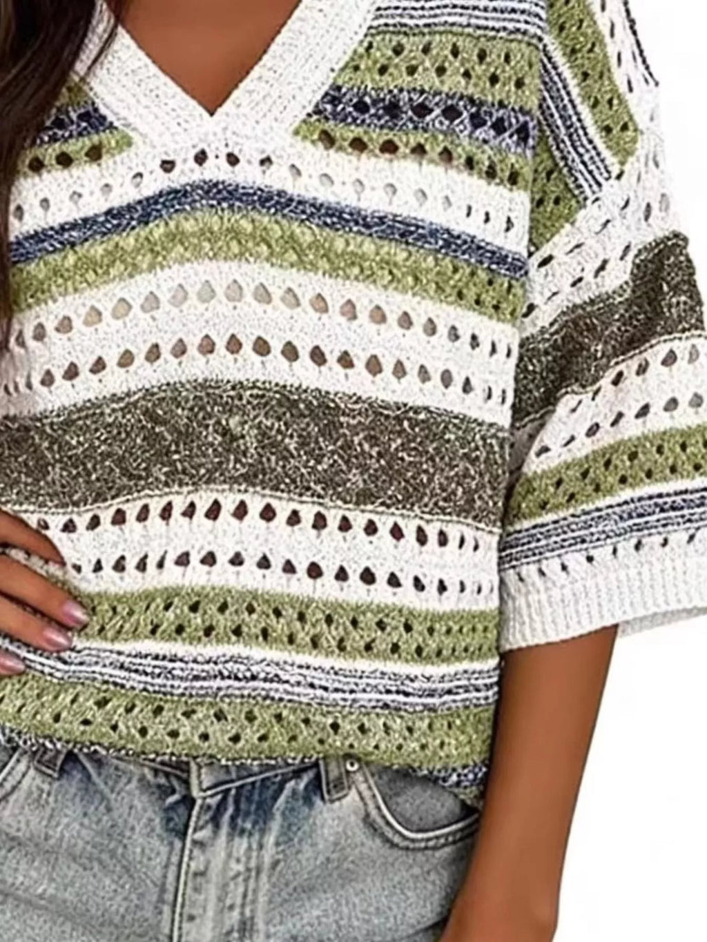 Chic Striped Crochet Knit Top (3)