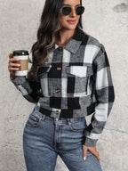 Plaid Button Up Drop Shoulder Cropped Jacket (9)