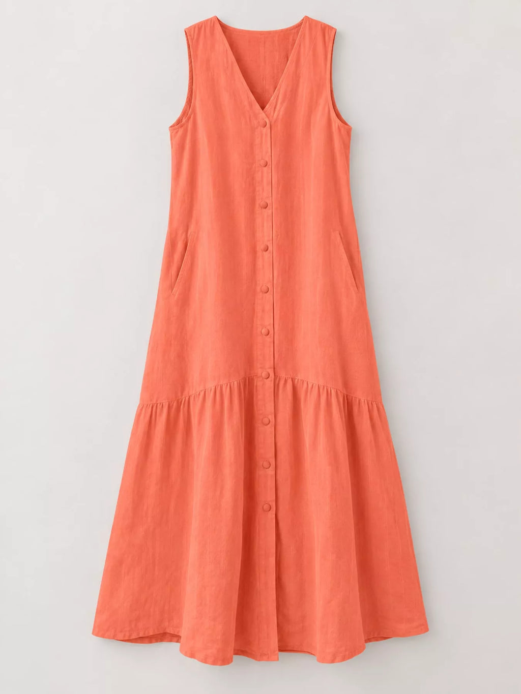 Full Size V-neck Button Front Sleeveless Midi Dress Plus (34)