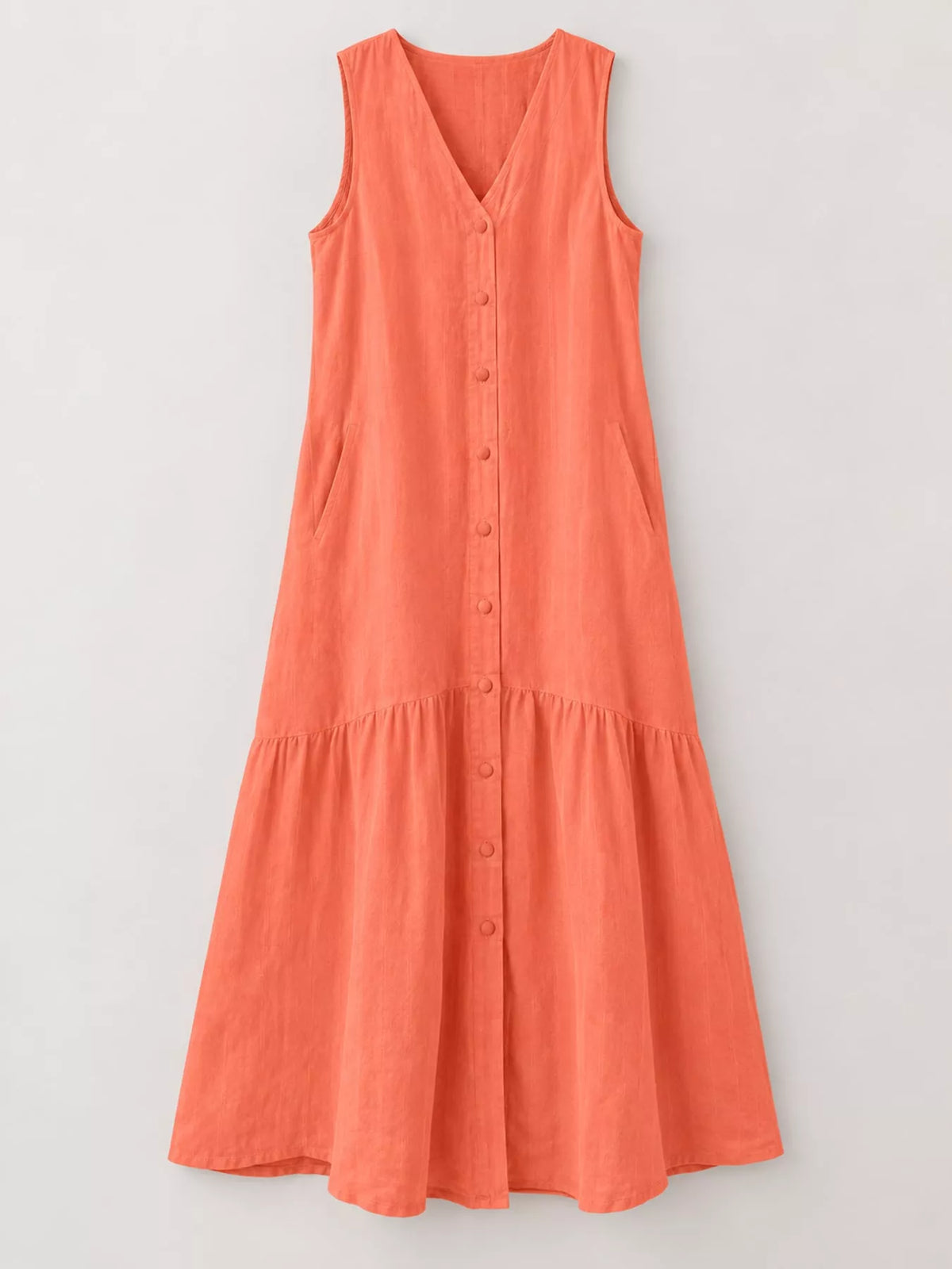 Full Size V-neck Button Front Sleeveless Midi Dress Plus (34)
