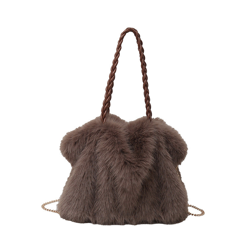 Plush High-end Pleated Faux Fox Fur Shoulder Bag photo 3