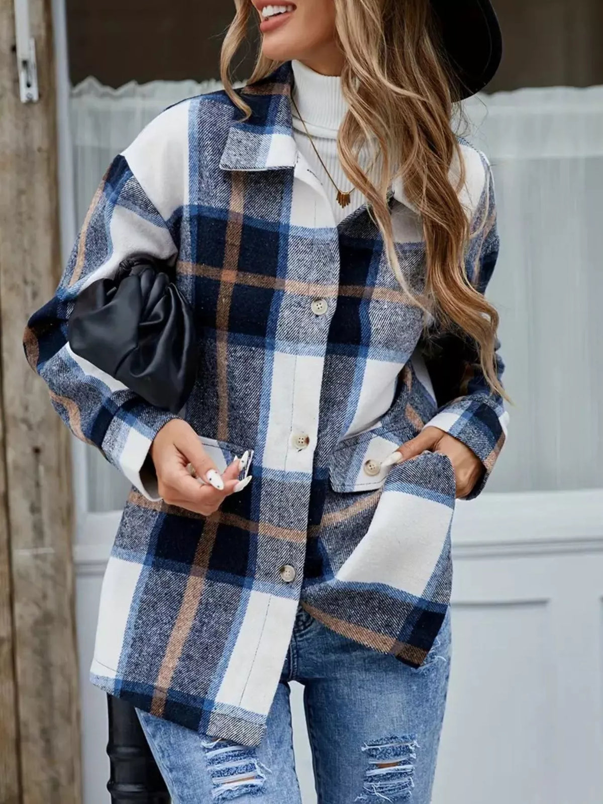 Plaid Button-up Long Sleeve Shacket (2)