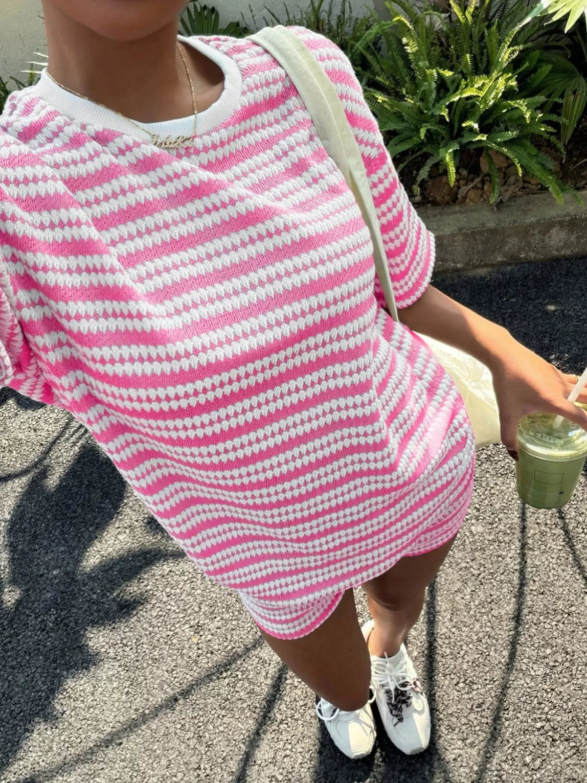Striped Short Sleeve Top Shorts Set (18)