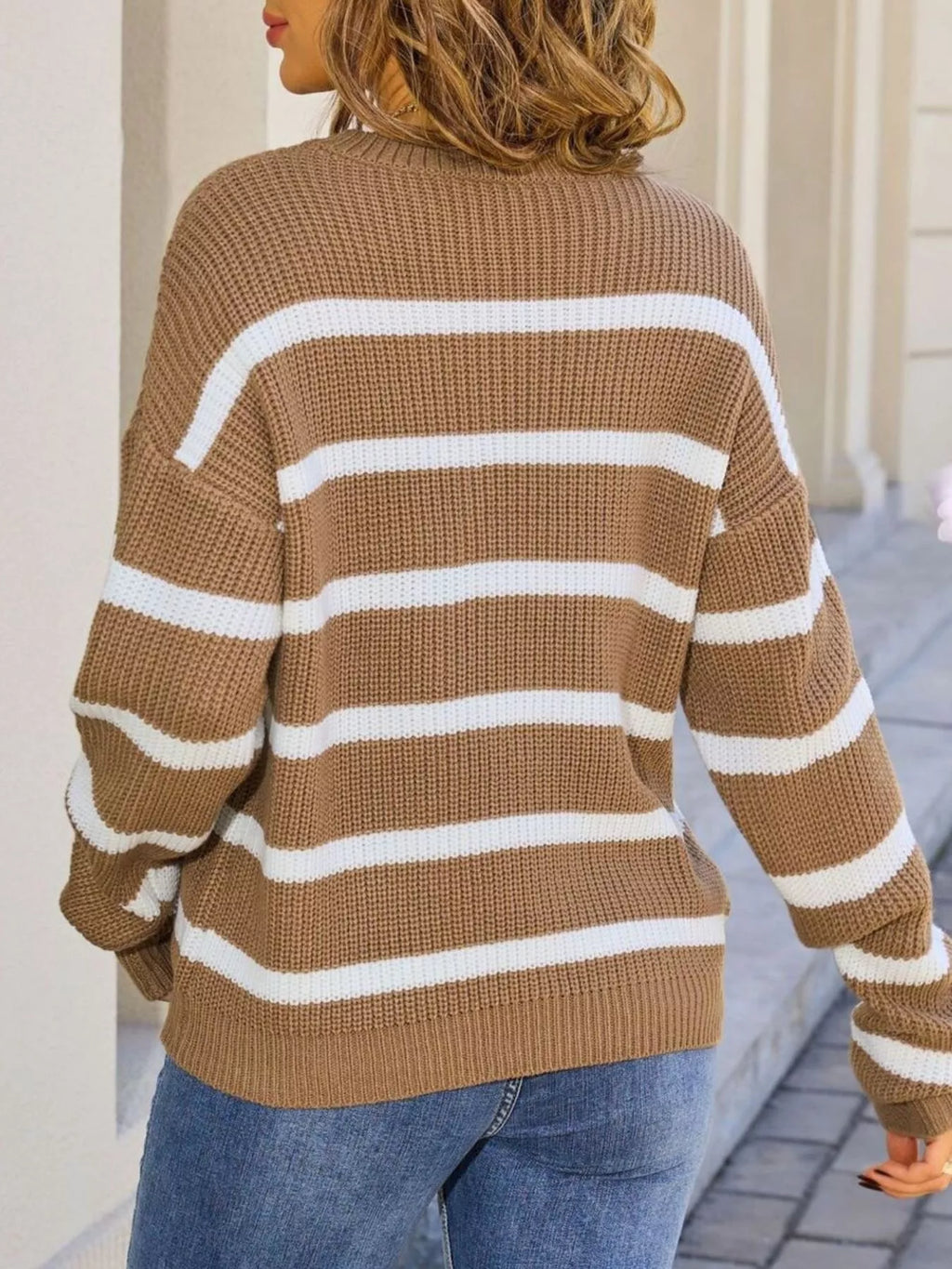 Striped Round Neck Dropped Shoulder Sweater (10)