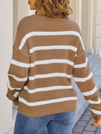 Striped Round Neck Dropped Shoulder Sweater (10)