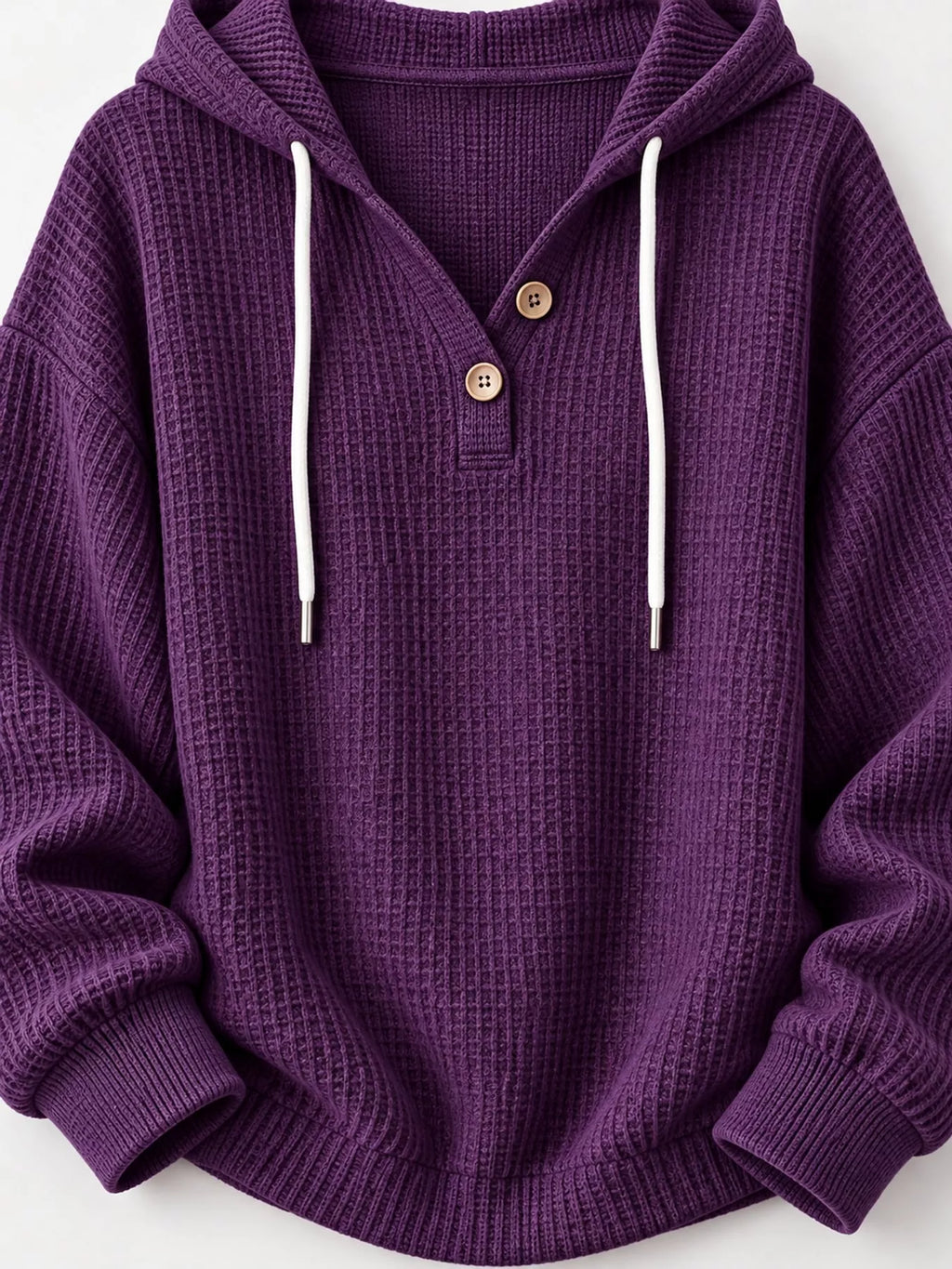 Full Size Waffle Knit Button Detail Hoodie Plus (44)