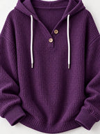 Full Size Waffle Knit Button Detail Hoodie Plus (44)