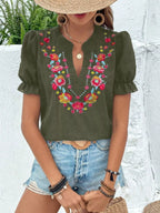 Floral Embroidered Puff Sleeve Blouse (9)