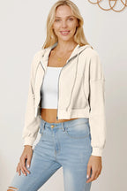 Waffle-knit Drawstring Zip Up Hoodie (14)