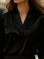 V-neck Long Sleeve Satin Blouse (2)