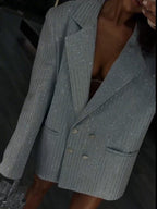 Elegant Striped Rhinestone Oversized Blazers photo 3