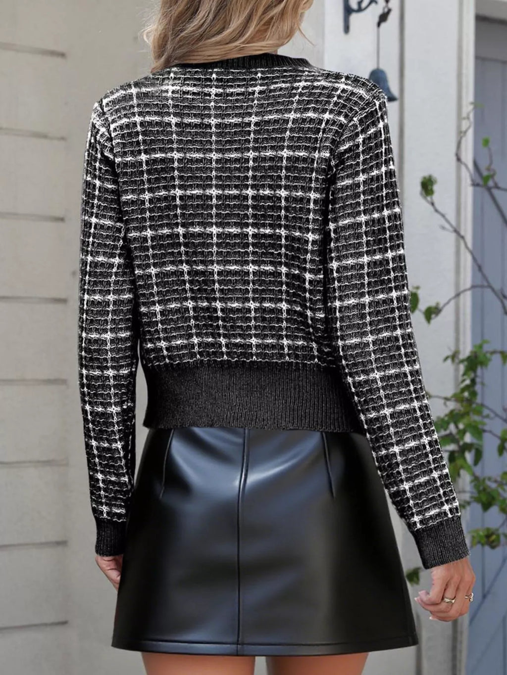 Tweed-style Bow Button-down Cardigan (4)