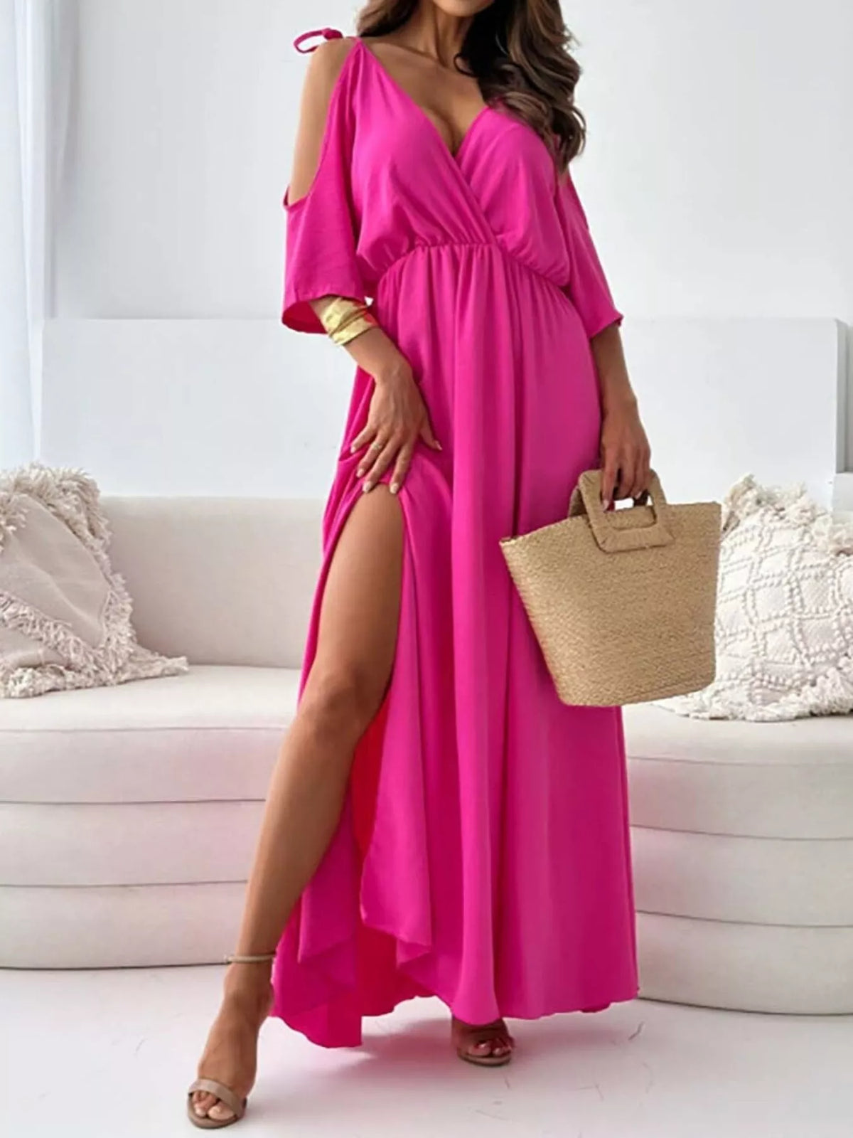 Slit Cold Shoulder Maxi Dress (5)