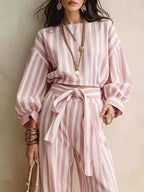 Striped Long Sleeve Top Pants Two-piece Set (11)