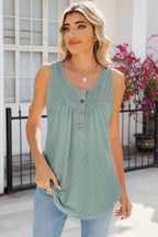 Eyelet Buttoned Round Neck Tank (26)