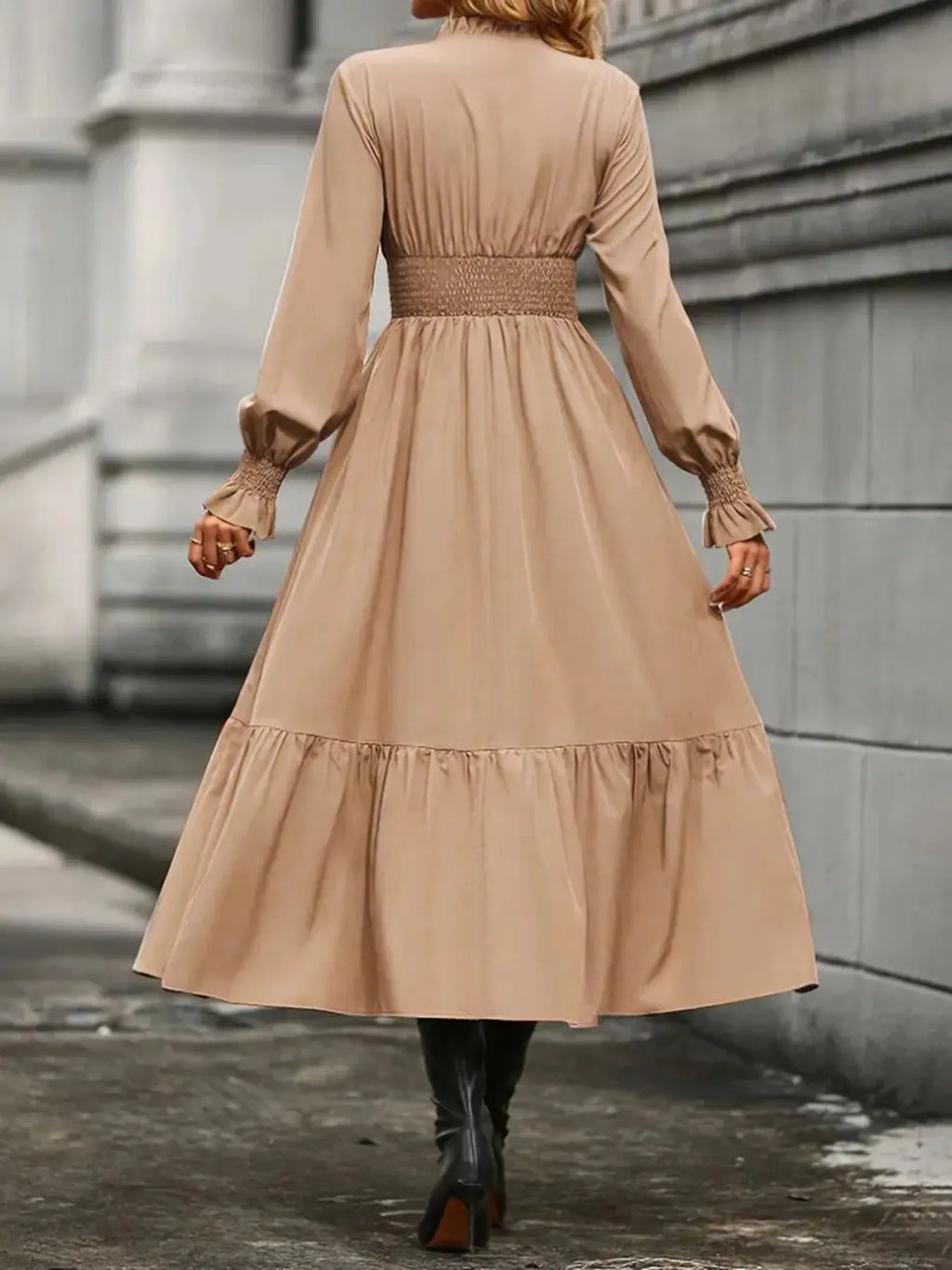 Notched Long Sleeve Tiered Dress (20)