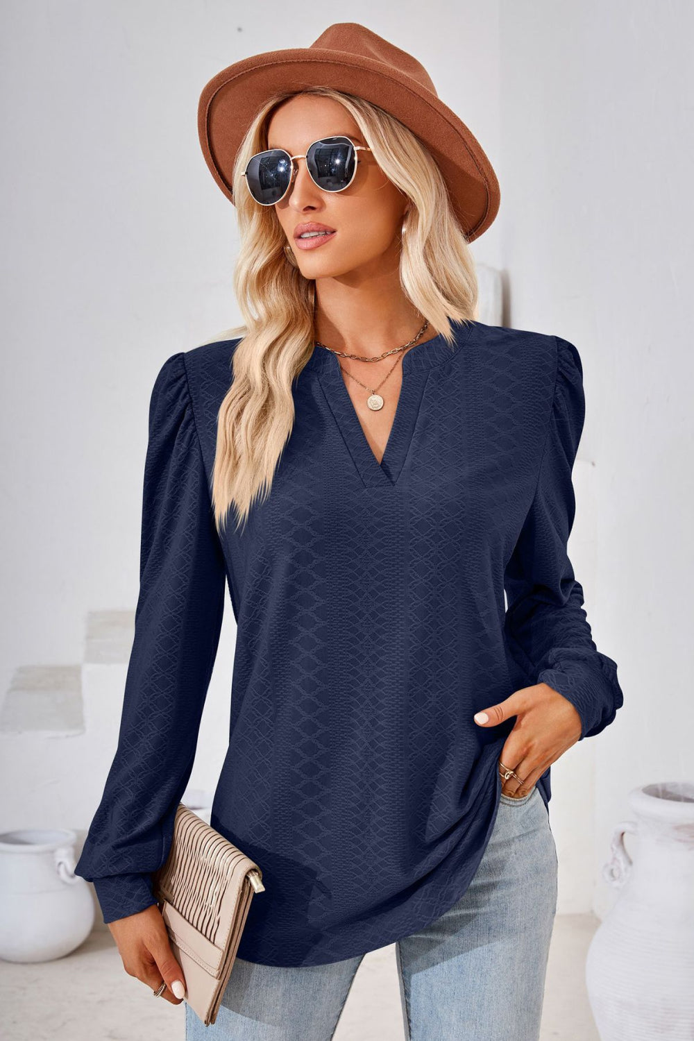 V-neck Puff Sleeve Blouse (6)