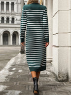 Striped Round Neck Long Sleeve Dress (8)