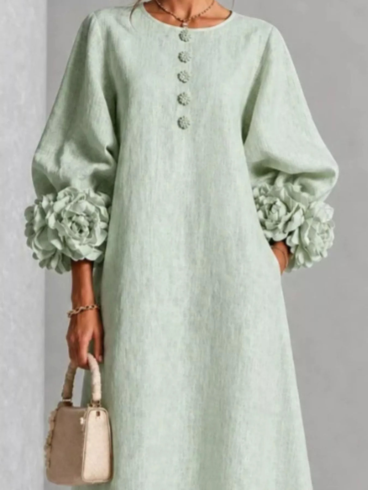 3d Floral Round Neck Midi Dress (7)