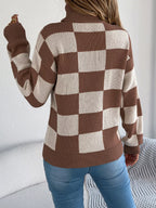 Checkered Turtleneck Long Sleeve Sweater (13)