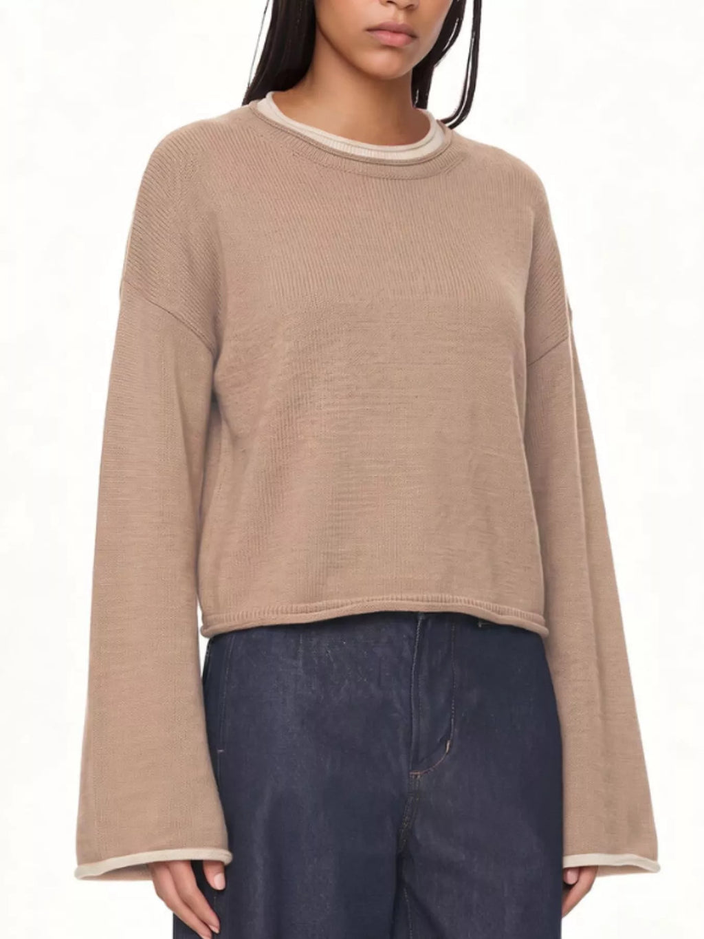 Crew Neck Dropped Shoulder Sweater (2)