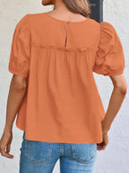 Round Neck Puff Sleeve Tiered Blouse (2)