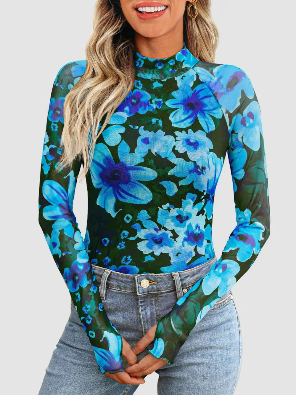 Floral Mock Neck Long Sleeve T-shirt (10)