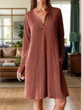 Notched Long Sleeve Mini Dress Pockets