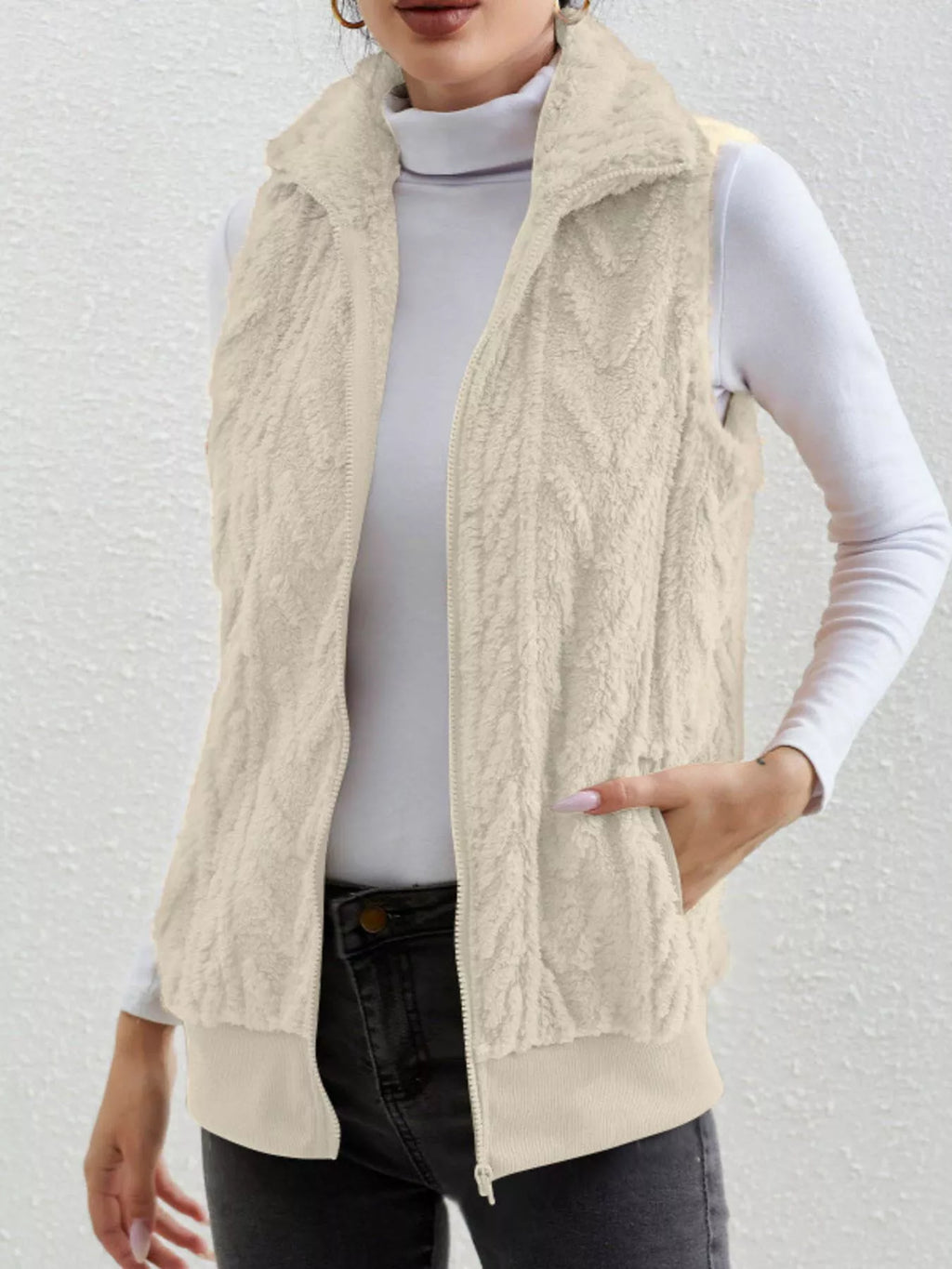 Full Size Cozy Faux Fur Zip-up Vest Coat Plus (20)