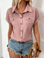 Pleated Detail Collared Neck Short Sleeve Shirt (22)