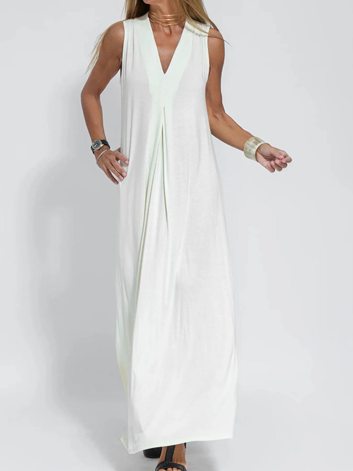 Full Size V-neck Sleeveless Maxi Dress Slit Plus (15)
