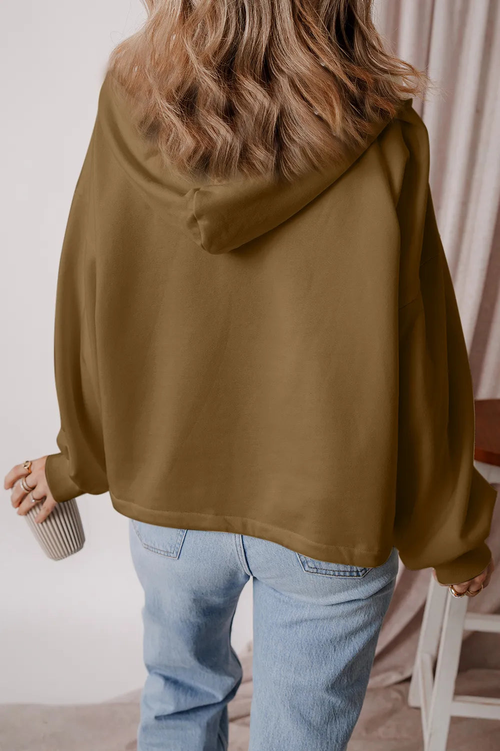 Pocketed Half Zip Dropped Shoulder Hoodie (9)