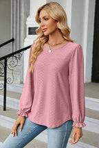 Round Neck Flounce Sleeve Blouse (3)